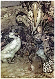 Las aventuras de Alicia en el país de las maravillas - Comenzaron a rodearlo jadeando y preguntando: Pero, ¿quién ha ganado? de Arthur Rackham